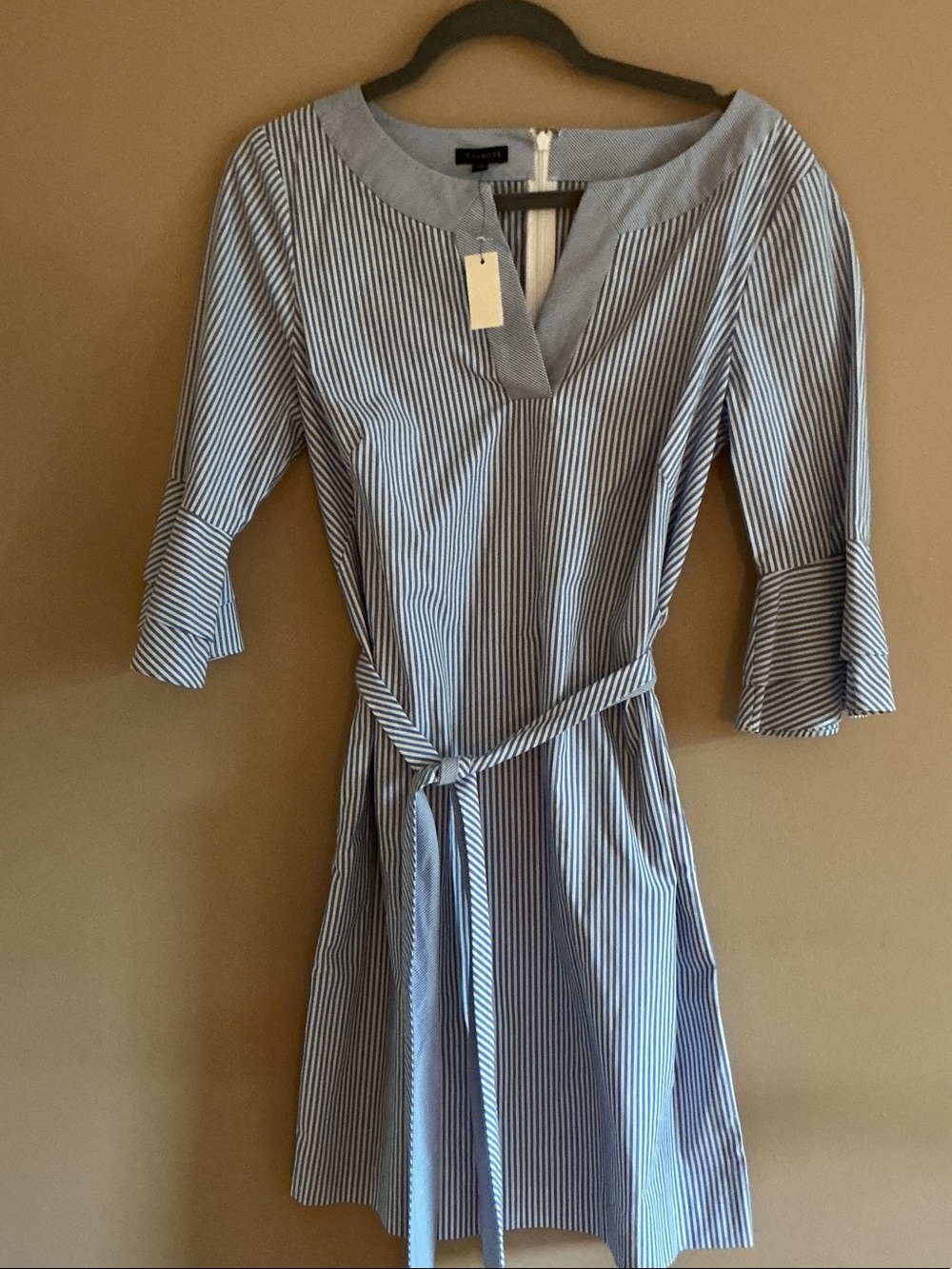 NWT Talbots Blue and White Striped Belted Midi Dress
